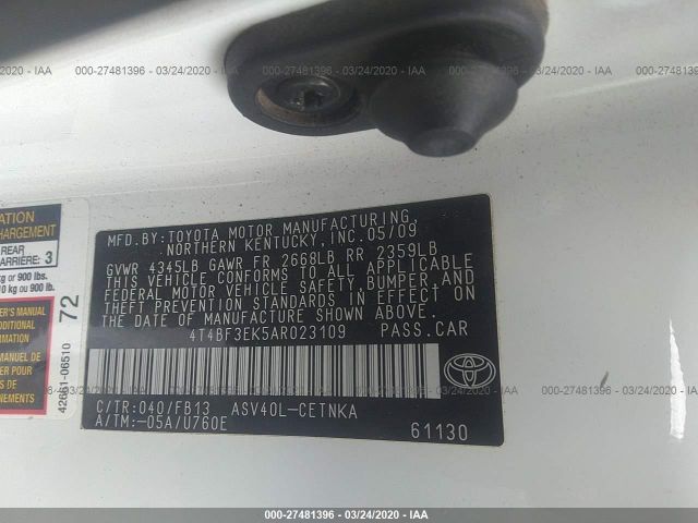 4T4BF3EK5AR023109 - 2010 TOYOTA CAMRY SE/LE/XLE White photo 9