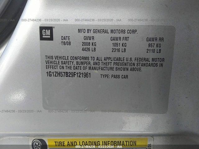 1G1ZH57B29F121961 - 2009 CHEVROLET MALIBU 1LT 银色 照片 9