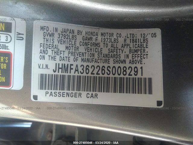 JHMFA36226S008291 - 2006 HONDA CIVIC HYBRID Gold photo 9