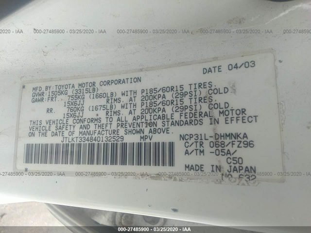 JTLKT334840132529 - 2004 TOYOTA SCION XB Weiß Foto 9