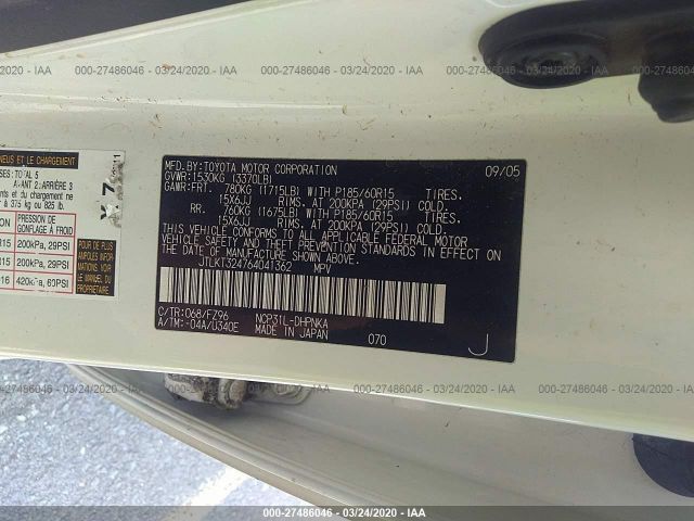JTLKT324764041362 - 2006 TOYOTA SCION XB 白色 照片 9