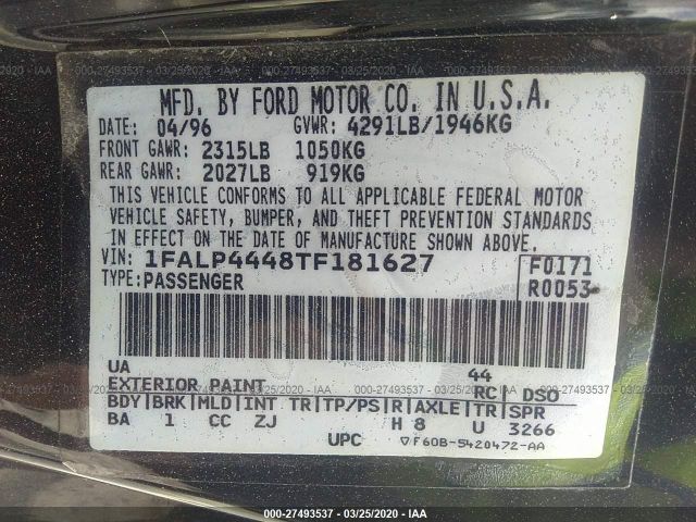 1FALP4448TF181627 - 1996 FORD MUSTANG  Black photo 9