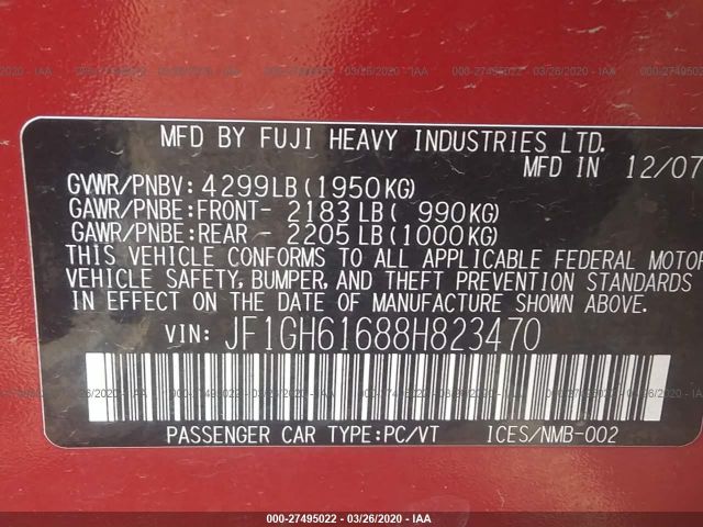 JF1GH61688H823470 - 2008 SUBARU IMPREZA 2.5I Red photo 9