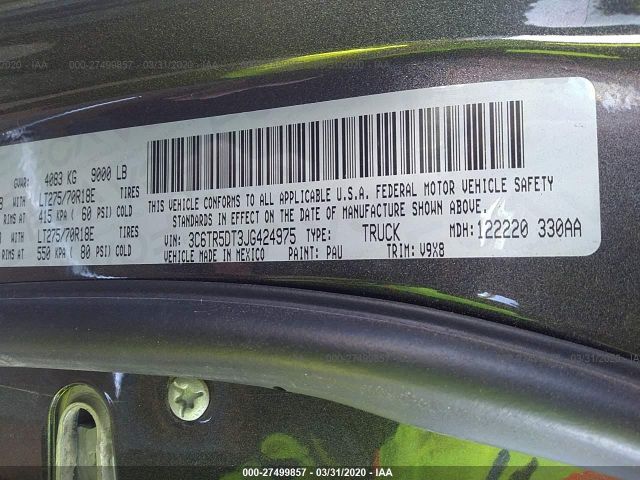3C6TR5DT3JG424975 - 2018 RAM 2500 SLT 灰色 照片 9