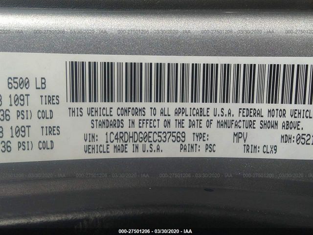 1C4RDHDG0EC537569 - 2014 DODGE DURANGO LIMITED Gray photo 9