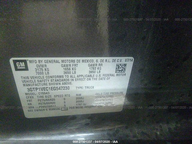 3GTP1VEC1EG547230 - 2014 GMC SIERRA C1500 SLT Brown photo 9