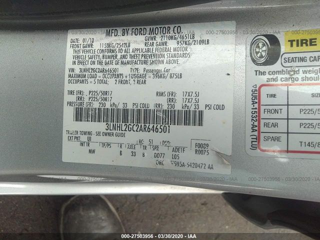 3LNHL2GC2AR646501 - 2010 LINCOLN MKZ  Silver photo 9