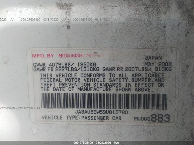 JA3AU86W59U015780 - 2009 MITSUBISHI LANCER GTS White photo 9