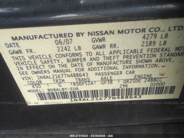 1N4AL21E77N488643 - 2007 NISSAN ALTIMA 2.5/2.5S Gray photo 9