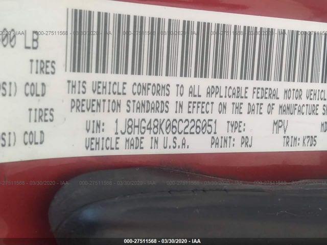 1J8HG48K06C226051 - 2006 JEEP COMMANDER  Red photo 9