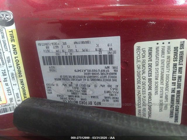 1FMFU16518LA13479 - 2008 FORD EXPEDITION XLT Red photo 9