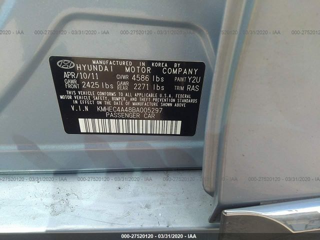 KMHEC4A48BA005297 - 2011 HYUNDAI SONATA HYBRID Light Blue photo 9