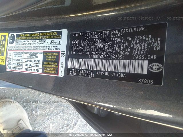 4T1BB46K29U067851 - 2009 TOYOTA CAMRY HYBRID Gray photo 9