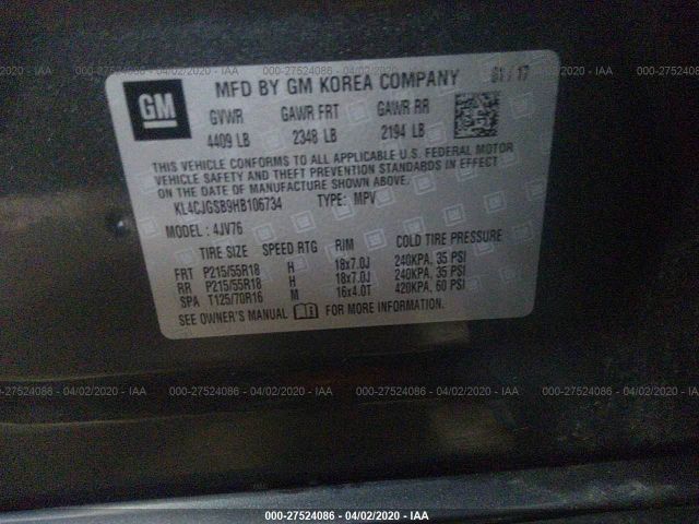 KL4CJGSB9HB106734 - 2017 BUICK ENCORE ESSENCE Gray photo 9