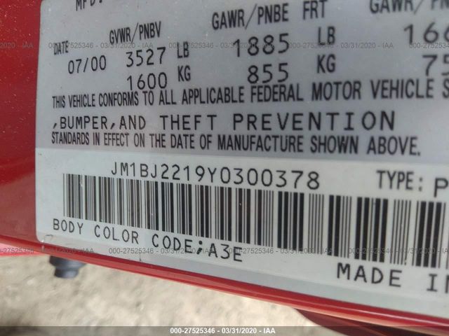 JM1BJ2219Y0300378 - 2000 MAZDA PROTEGE ES 红色 照片 9