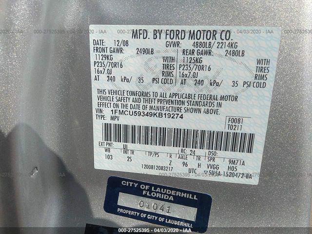 1FMCU59349KB19274 - 2009 FORD ESCAPE HYBRID Silver photo 9