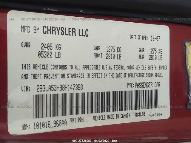 2B3LA53H98H147368 - 2008 DODGE CHARGER R/T Red photo 9