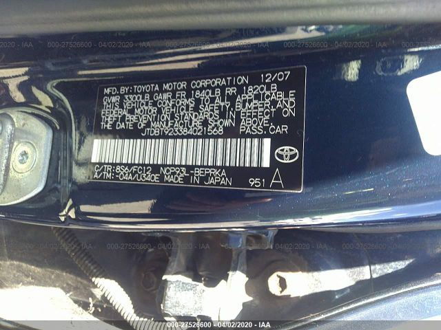 JTDBT923384021568 - 2008 TOYOTA YARIS  Black photo 9