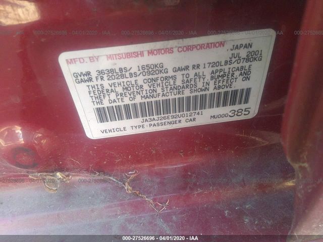 JA3AJ26E92U012741 - 2002 MITSUBISHI LANCER ES Red photo 9