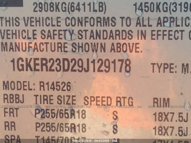 1GKER23D29J129178 - 2009 GMC ACADIA SLT-1 Silver photo 9