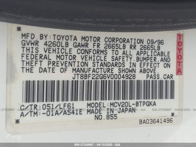 JT8BF22G6V0004928 - 1997 LEXUS ES 300 White photo 9