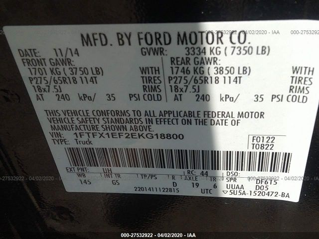 1FTFX1EF2EKG18800 - 2014 FORD F150 SUPER CAB Black photo 9