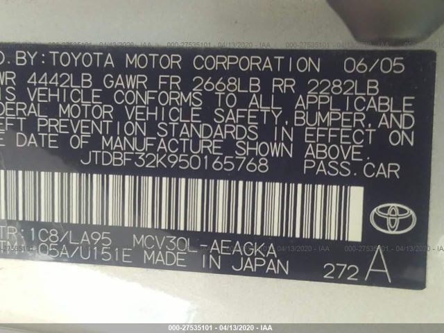 JTDBF32K950165768 - 2005 TOYOTA CAMRY LE/XLE/SE Silver photo 9