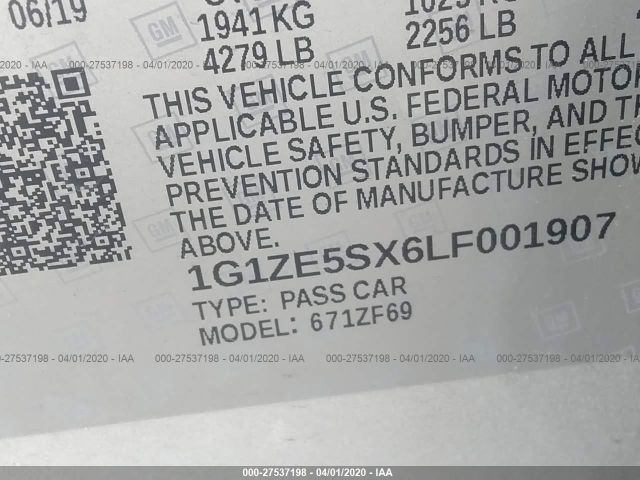 1G1ZE5SX6LF001907 - 2020 CHEVROLET MALIBU PREMIER Silver photo 9