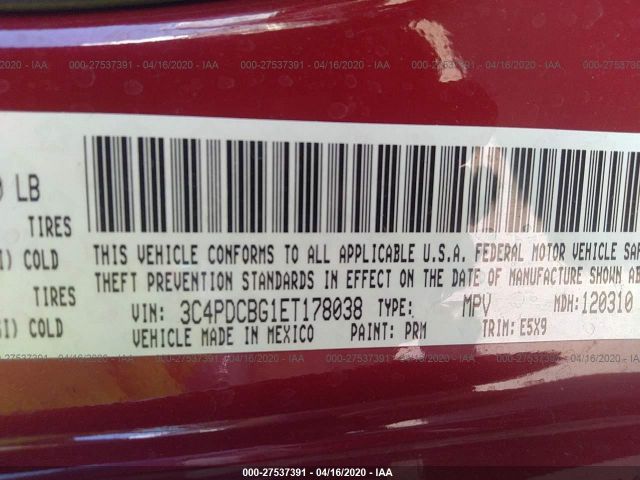 3C4PDCBG1ET178038 - 2014 DODGE JOURNEY SXT Red photo 9