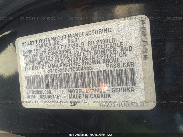 2T1CF28P71C504948 - 2001 TOYOTA CAMRY SOLARA SE/SLE Black photo 9