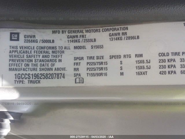 1GCCS196258207874 - 2005 CHEVROLET COLORADO  Tan photo 9