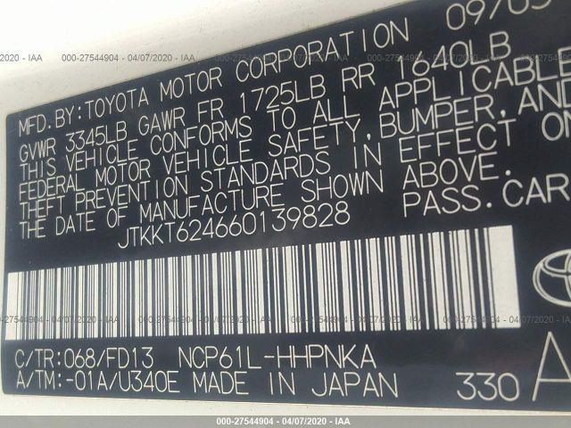 JTKKT624660139828 - 2006 TOYOTA SCION XA  White photo 9