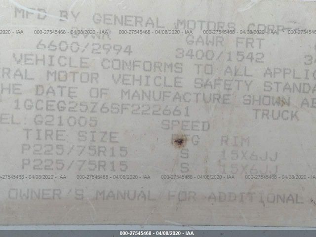 1GCEG25Z6SF222661 - 1995 CHEVROLET G20  White photo 9