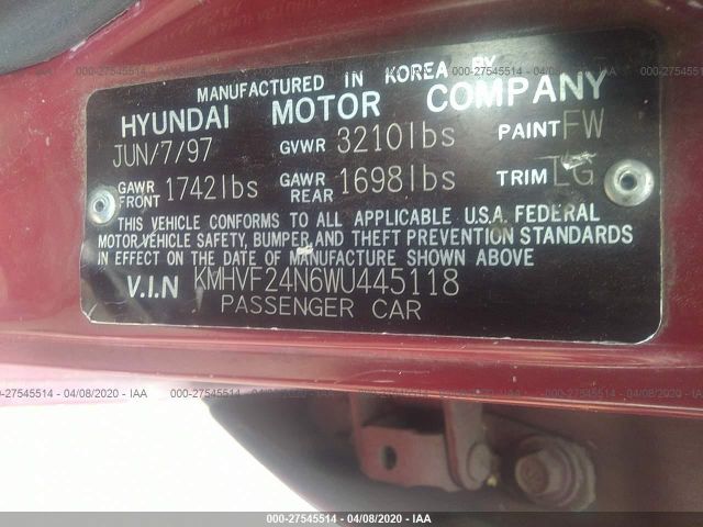 KMHVF24N6WU445118 - 1998 HYUNDAI ACCENT GL Red photo 9