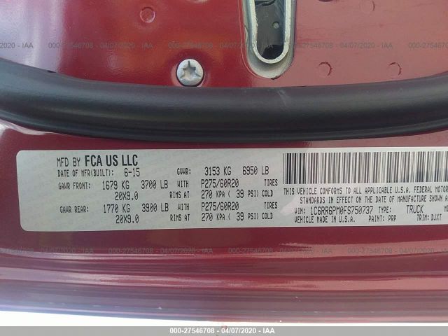 1C6RR6PM0FS750737 - 2015 RAM 1500 LONGHORN Red photo 9