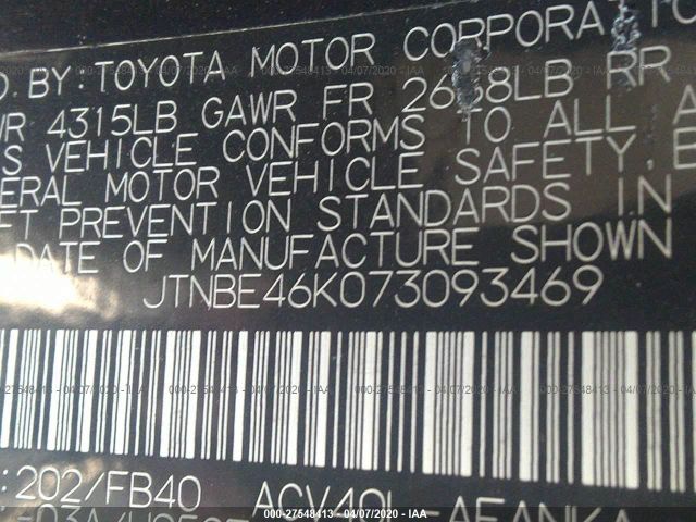 JTNBE46K073093469 - 2007 TOYOTA CAMRY CE/LE/XLE/SE Black photo 9