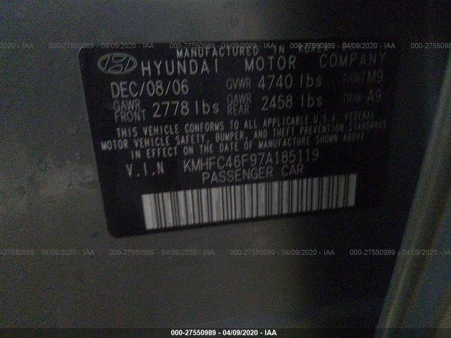 KMHFC46F97A185119 - 2007 HYUNDAI AZERA SE/LIMITED Green photo 9