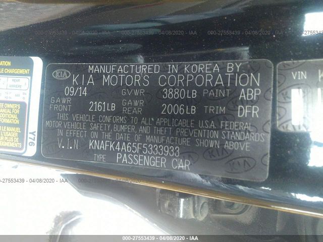 KNAFK4A65F5333933 - 2015 KIA FORTE LX Black photo 9