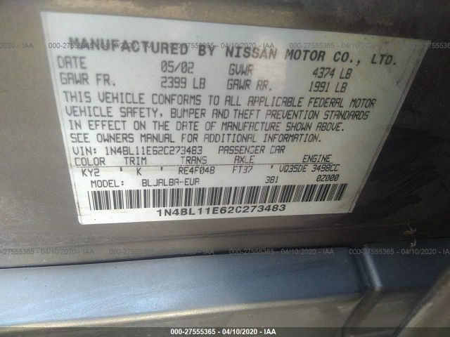 1N4BL11E62C273483 - 2002 NISSAN ALTIMA SE Gold photo 9