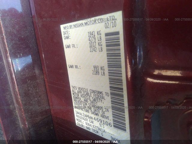 1N4AL2AP6AN469106 - 2010 NISSAN ALTIMA S Burgundy photo 9