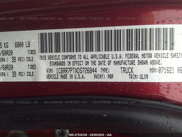 1C6RR7PTXDS726844 - 2013 RAM 1500 LONGHORN Red photo 9