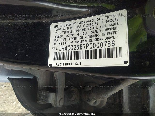 JH4CC2667PC000788 - 1993 ACURA VIGOR GS Black photo 9