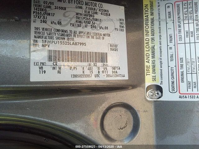 1FMPU15525LA87995 - 2005 FORD EXPEDITION XLT Gray photo 9