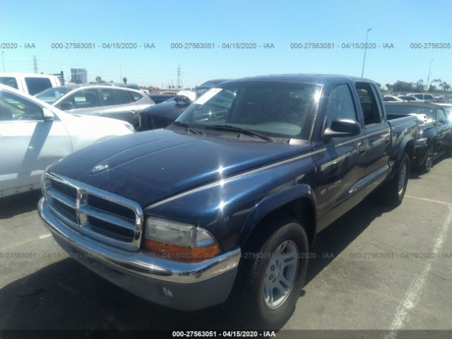 1B7HL48N22S577590 - 2002 DODGE DAKOTA QUAD SLT Blue photo 2