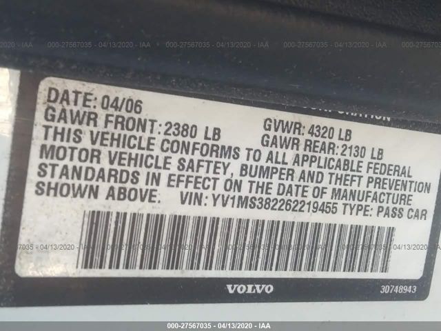 YV1MS382262219455 - 2006 VOLVO S40 2.4I White photo 9