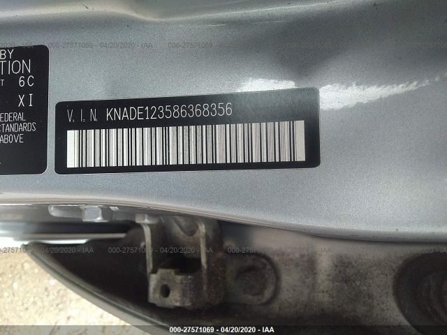 KNADE123586368356 - 2008 KIA RIO LX/SX Silver photo 9