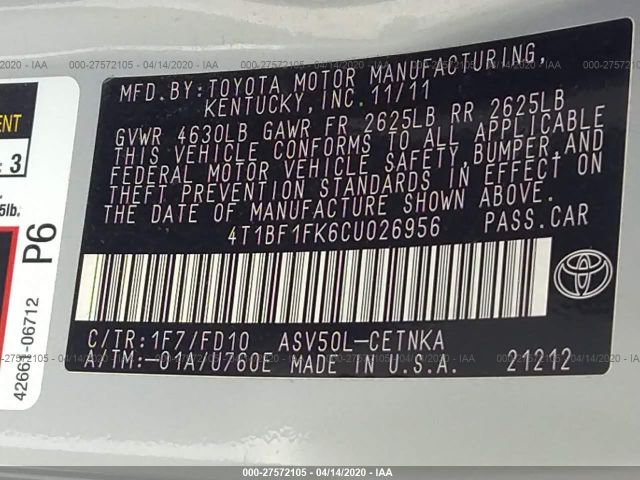 4T1BF1FK6CU026956 - 2012 TOYOTA CAMRY SE/LE/XLE Silver photo 9