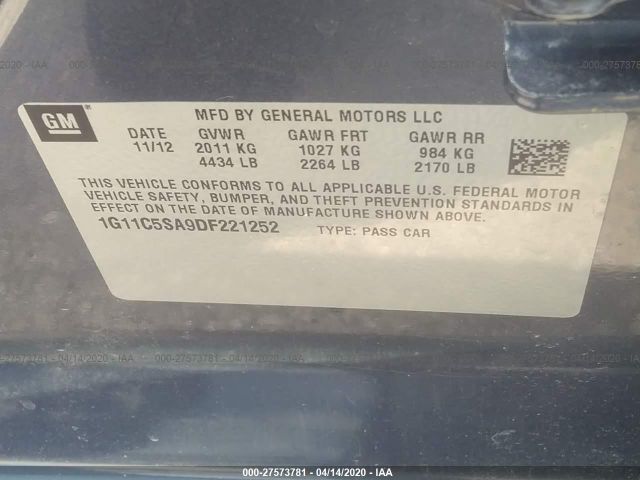 1G11C5SA9DF221252 - 2013 CHEVROLET MALIBU 1LT 蓝色 照片 9