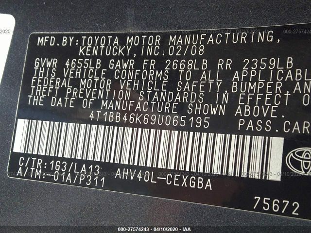 4T1BB46K69U065195 - 2009 TOYOTA CAMRY HYBRID Gray photo 9