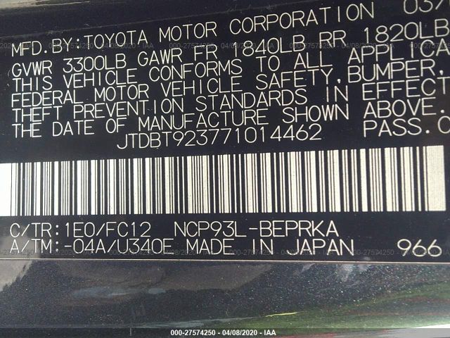 JTDBT923771014462 - 2007 TOYOTA YARIS  Gray photo 9